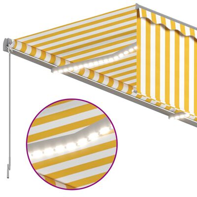 vidaXL Avtomatska tenda s senčilom LED + senzor 4x3 m rumena in bela