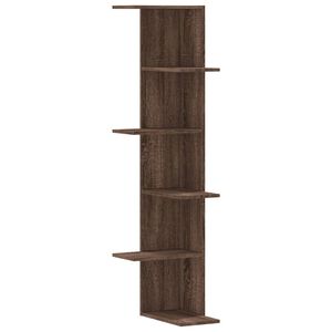 vidaXL Stenska kotna polica rjavi hrast 36,5x36,5x140 cm inž. les