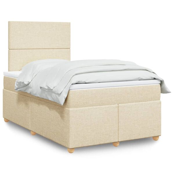 vidaXL Box spring postelja z vzmetnico krem 120x190 cm blago
