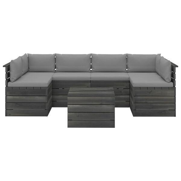 vidaXL Vrtna garnitura iz palet 7-delna z blazinami trdna borovina