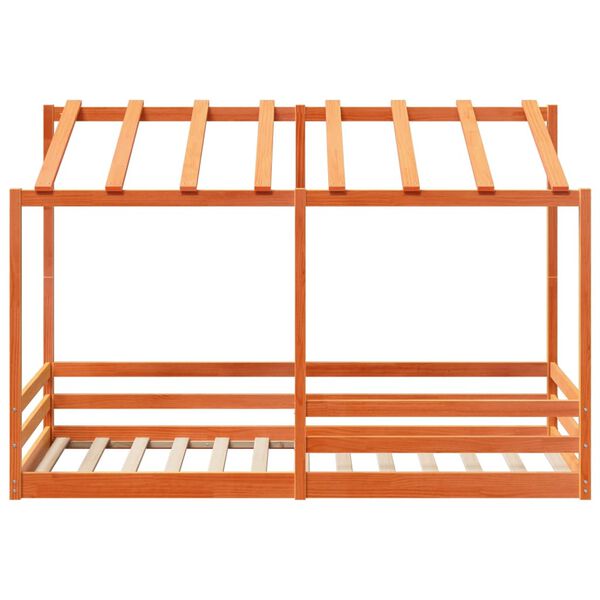 vidaXL Otroška postelja s streho voščeno rjava 100x200 cm borovina