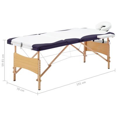vidaXL Zložljiva masažna miza 3 cone les bela in vijolična