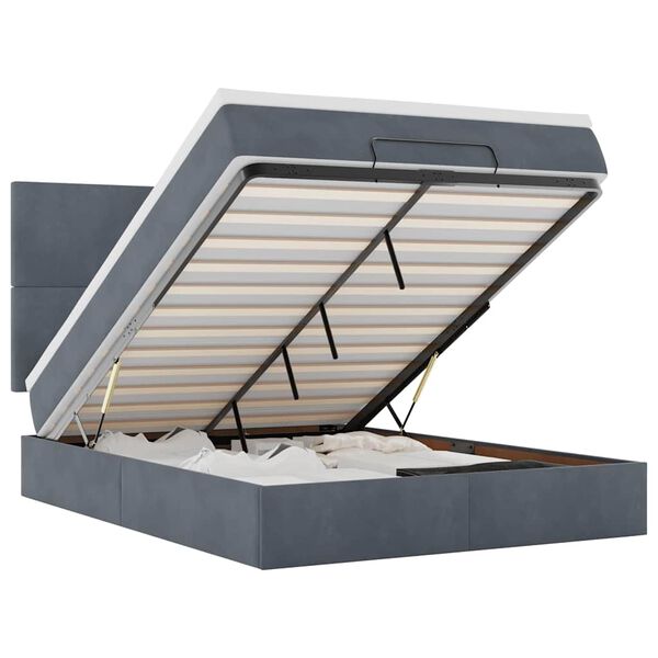 vidaXL Otomanska postelja z vzmetnicami & LEDs temno siva 140x200cm