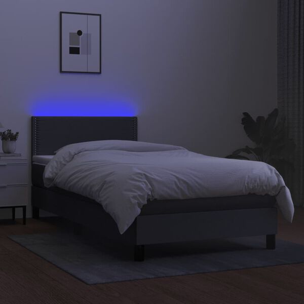 vidaXL Box spring postelja z vzmetnico LED temno siva 100x200 cm blago