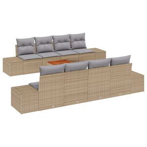 vidaXL Vrtna sedežna garnitura z blazino 9 pcs Bež poli ratan
