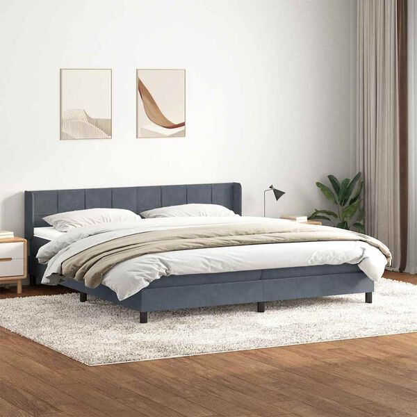vidaXL Box Spring postelja z vzmetnico Temno siva 200x220 cm žametna