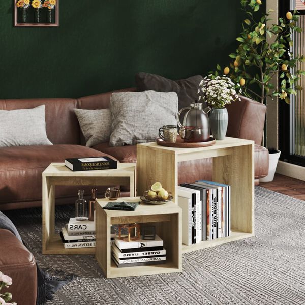 vidaXL Komplet mizic 3 kosi sonoma hrast iverna plošča