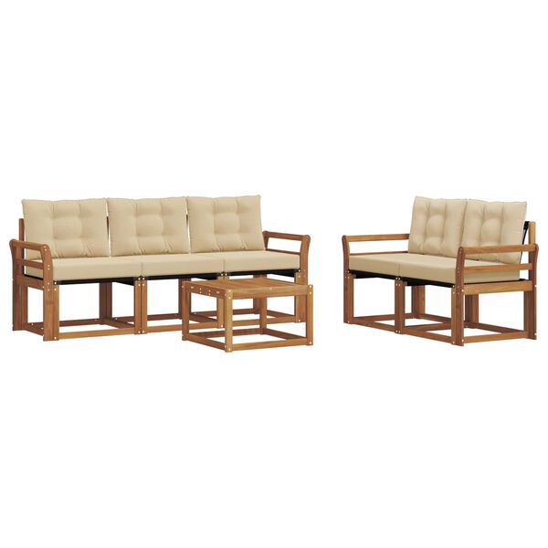 vidaXL Zunanja garnitura za sedenje z blazino 6 pcs Naravna in bež