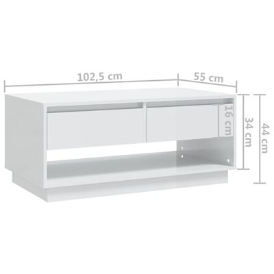 vidaXL Klubska mizica visok sijaj bela 102,5x55x44 cm iverna plošča