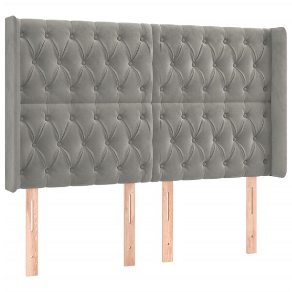 vidaXL LED posteljno vzglavje svetlo sivo 163x16x118/128 cm žamet