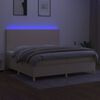 vidaXL Box spring postelja z vzmetnico LED krem 200x200 cm blago