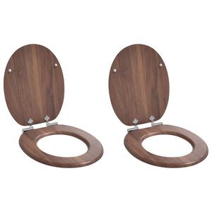 vidaXL Toaletni pokrov s tiho zaporo 2 kos Rjava 44 x 38 cm MDF plo&scaron;ča
