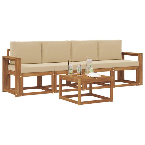 vidaXL Zunanja garnitura za sedenje z blazino 5 pcs Naravna in bež