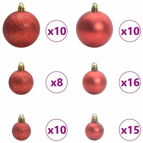 vidaXL Set božičnih okraskov med 300 LED 120 pcs Rdeča Plastika