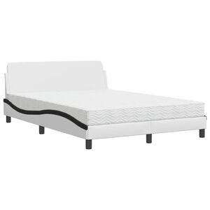 vidaXL Postelja z vzmetnico Dover bela in črna 140x190 cm umetno usnje