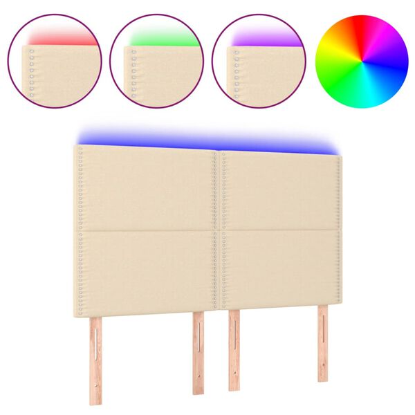 vidaXL LED posteljno vzglavje krem 144x5x118/128 cm blago