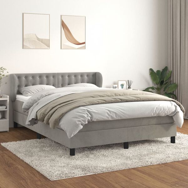 vidaXL Box spring postelja z vzmetnico svetlo siva 140x200 cm žamet
