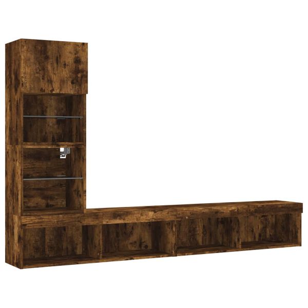 vidaXL Komplet TV omaric LED 4-delni dimljeni hrast inženirski les