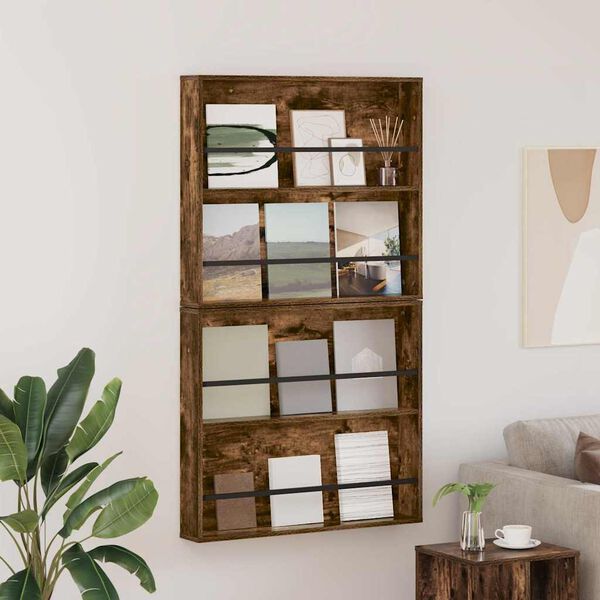 vidaXL Regal za revije s polico 2 pcs Dimljeni oreh 80 x 12 x 70 cm