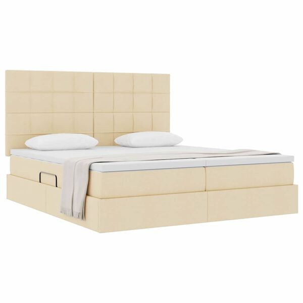 vidaXL Postelja s shranjevanjem Krema 200 x 200 cm Umjetno usnje