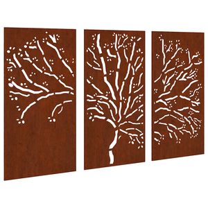 vidaXL Vrtne stenske dekoracije 3 kosi 105x55 cm corten jeklo drevo