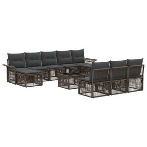vidaXL Vrtna sedežna garnitura 11 pcs Siva poli ratan