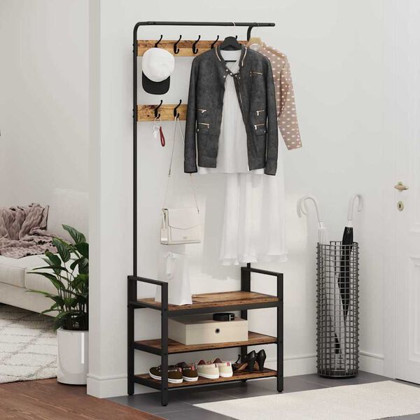 vidaXL Obe&scaron;alnik za pla&scaron;če Star les 75 x 34 x 184 cm Konstruiran les