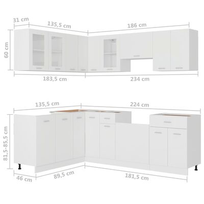 vidaXL Komplet kuhinjskih omaric 11-delni bel iverna plošča