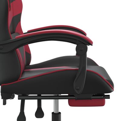 vidaXL Vrtljiv gaming stol z oporo za noge črno + vin. rdeče um. usnje