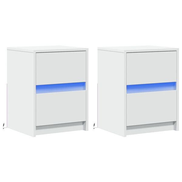 vidaXL Nočna omarica z LED lučkami 2 kosa bel inženirski les