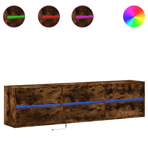 vidaXL Stenska TV omarica z LED lučkami dimljeni hrast 180x31x45 cm