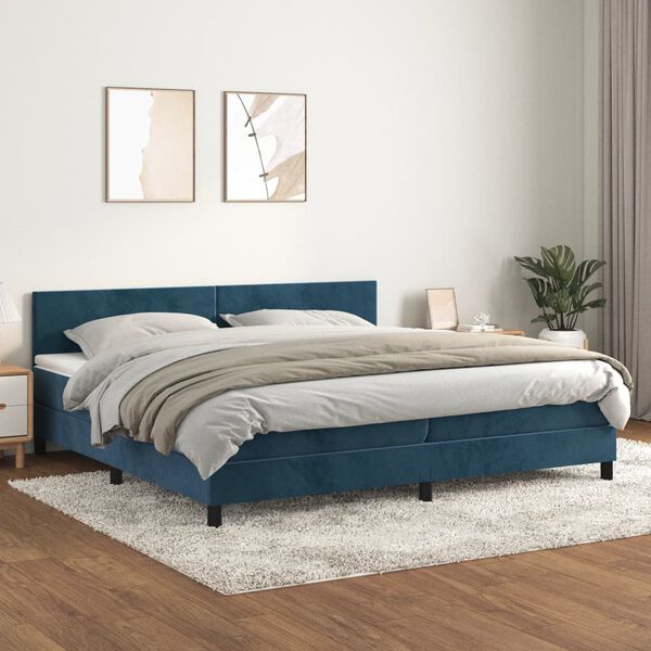 vidaXL Box spring postelja z vzmetnico temno modra 200x200 cm žamet
