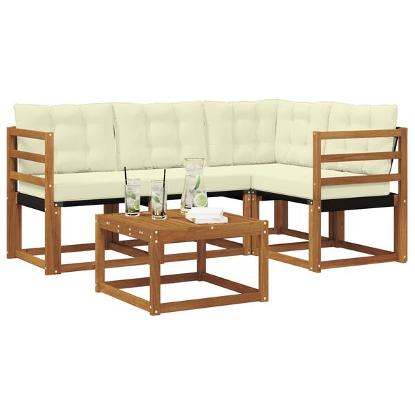 vidaXL Zunanja garnitura za sedenje z blazino 5 pcs Naravna in smetana