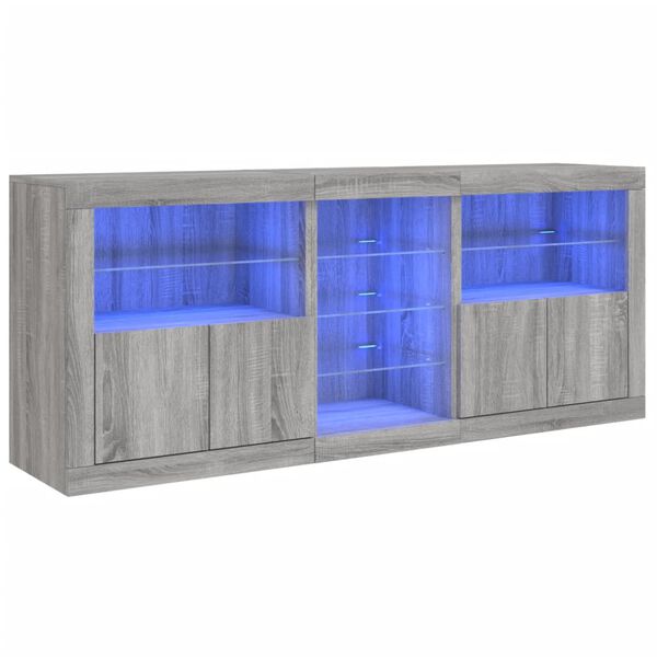 vidaXL Komoda z LED lučkami siva sonoma 181,5x37x67 cm