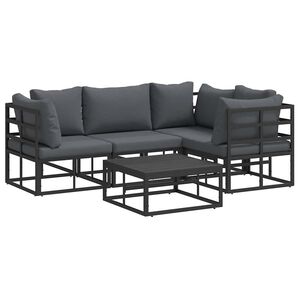 vidaXL Vrtna sedežna garnitura z blazino 5 pcs Črna Aluminij