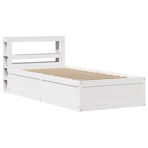vidaXL Posteljni okvir z vzglavjem bel 75x190 cm trdna borovina
