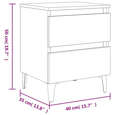 vidaXL Nočna omarica s kovinskimi nogami 2 x rjavi hrast 40x35x50 cm