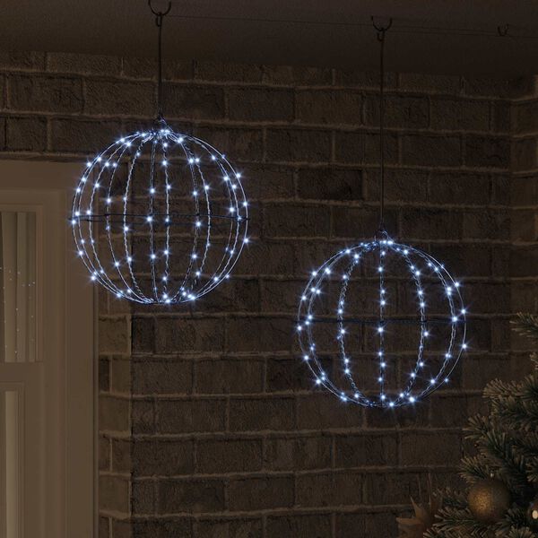 vidaXL Žogica med 192 LED 2 pcs Hladno bela 31,5 x 31,5 x 32 cm Kovina