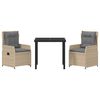 vidaXL Komplet za jedilnico v vrtu 3 pcs Bež in svetlo siva poli ratan