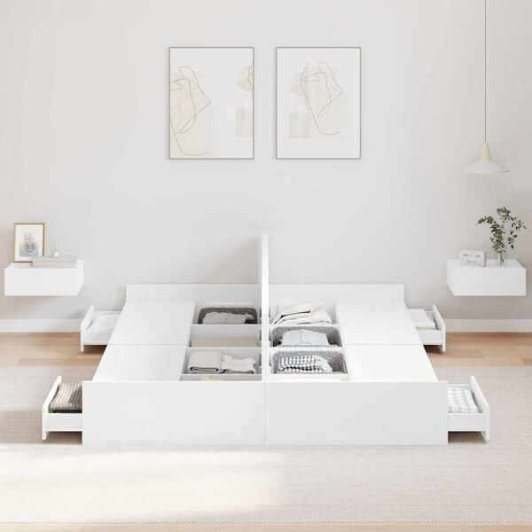 vidaXL Postelja z dodatnim prostorom za shranjevanje Bela 135 x 190 cm