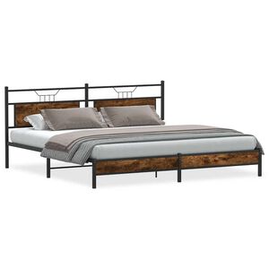 vidaXL Kovinski posteljni okvir brez vzmetnice dimljen hrast 193x203cm