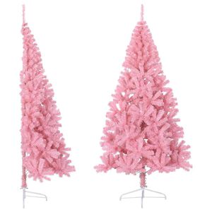 vidaXL Umetna polovična novoletna jelka s stojalom roza 180 cm PVC