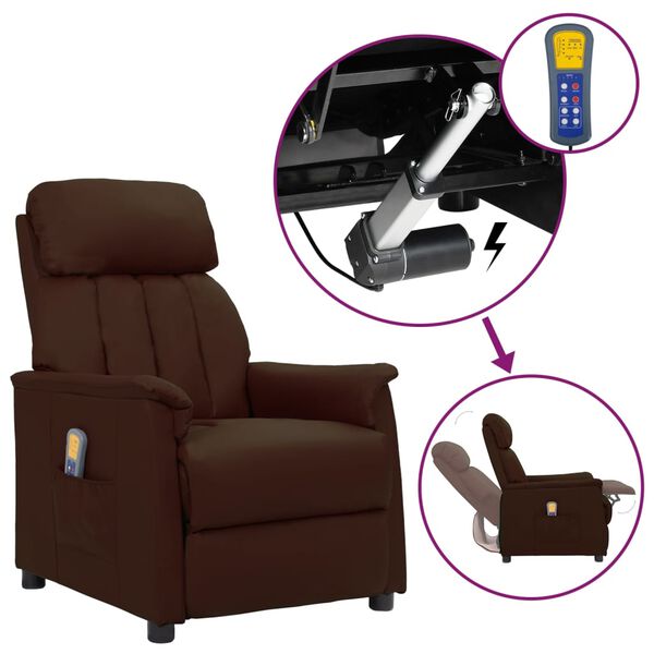 vidaXL Masažni stol s funkcijo vstajanja rjavo umetno usnje