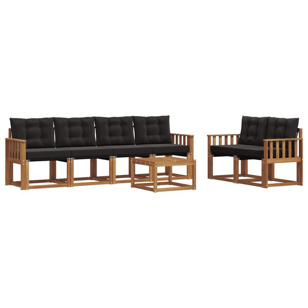 vidaXL Zunanja garnitura za sedenje z blazino 7 pcs Naravna in črna