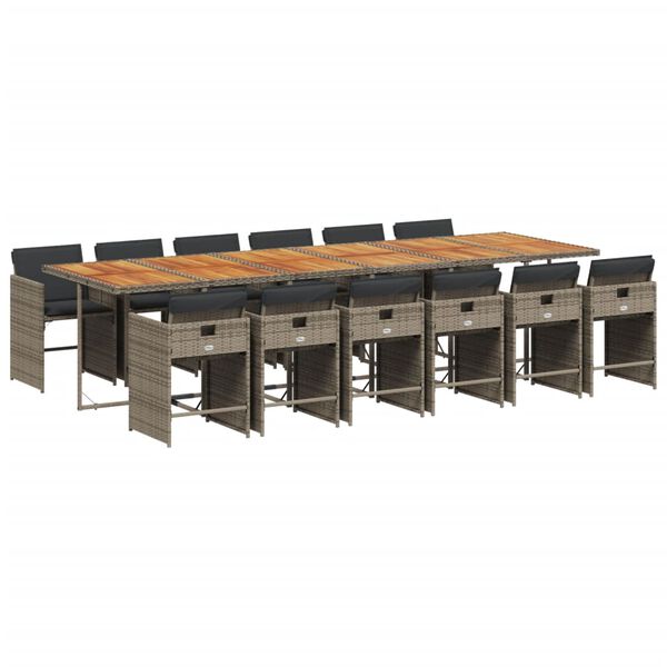 vidaXL Vrtna jedilna garnitura 13-delna z blazinami siv poli ratan