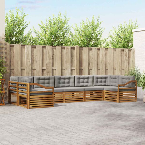 vidaXL Sedežne garniture z blazino 7 pcs Naravna in svetlo siva