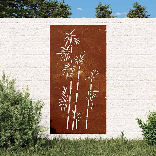 vidaXL Vrtna stenska dekoracija 105x55 cm corten jeklo bambus