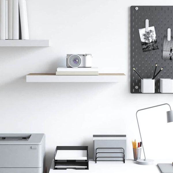 vidaXL Stenska polica barva hrasta in bela 60x23,5x3,8 cm MDF