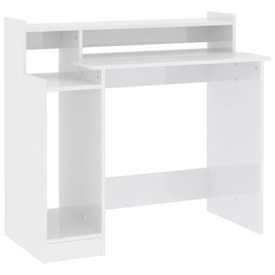 vidaXL Pisalna miza z LED lučmi visok sijaj bela 97x45x90 cm inž. les