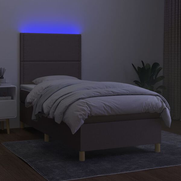 vidaXL Box spring postelja z vzmetnico LED taupe 100x200 cm blago